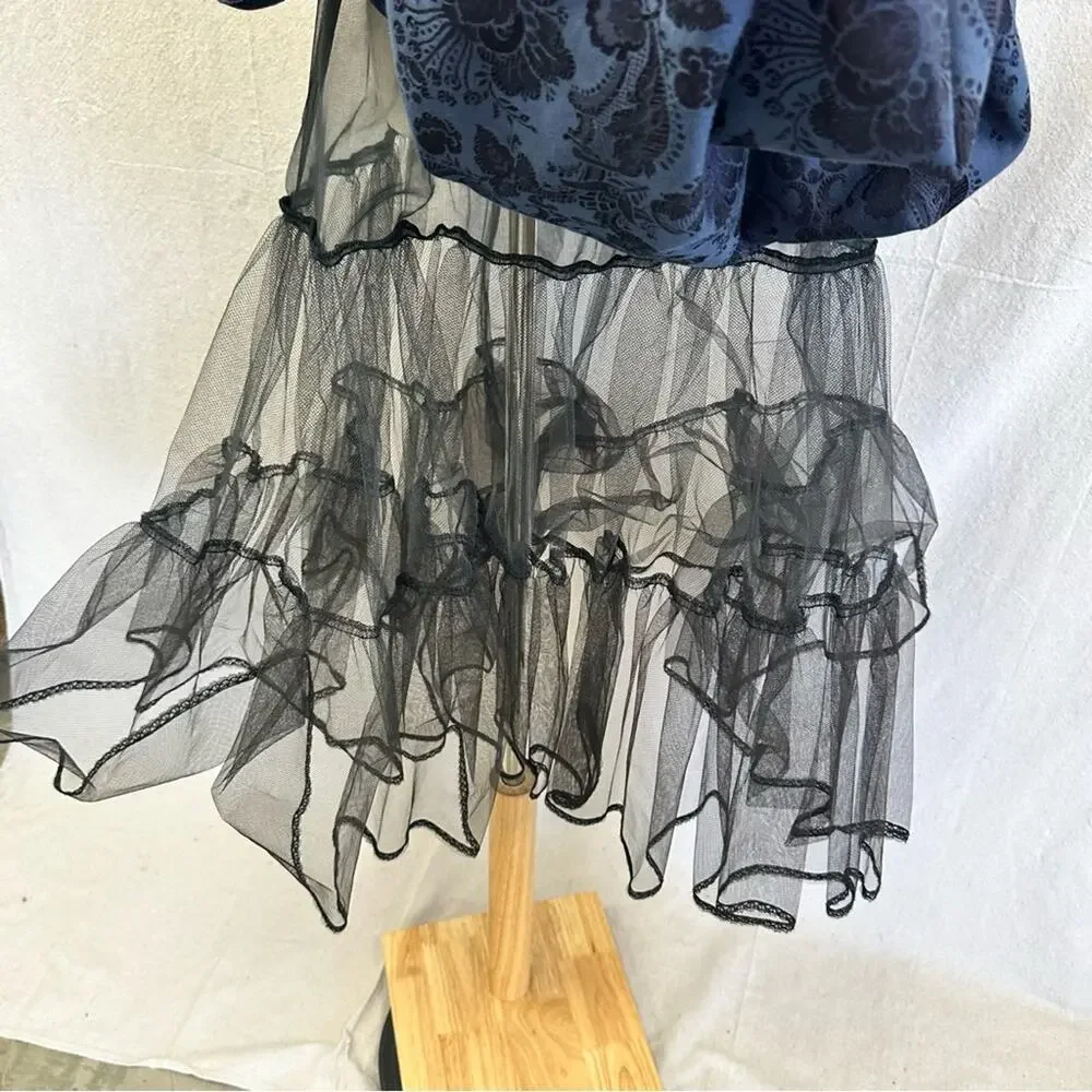 Gunne Sax vintage 80s navy brocade tea length‎ formal/party dress size 7/8 - Picture 10 of 16